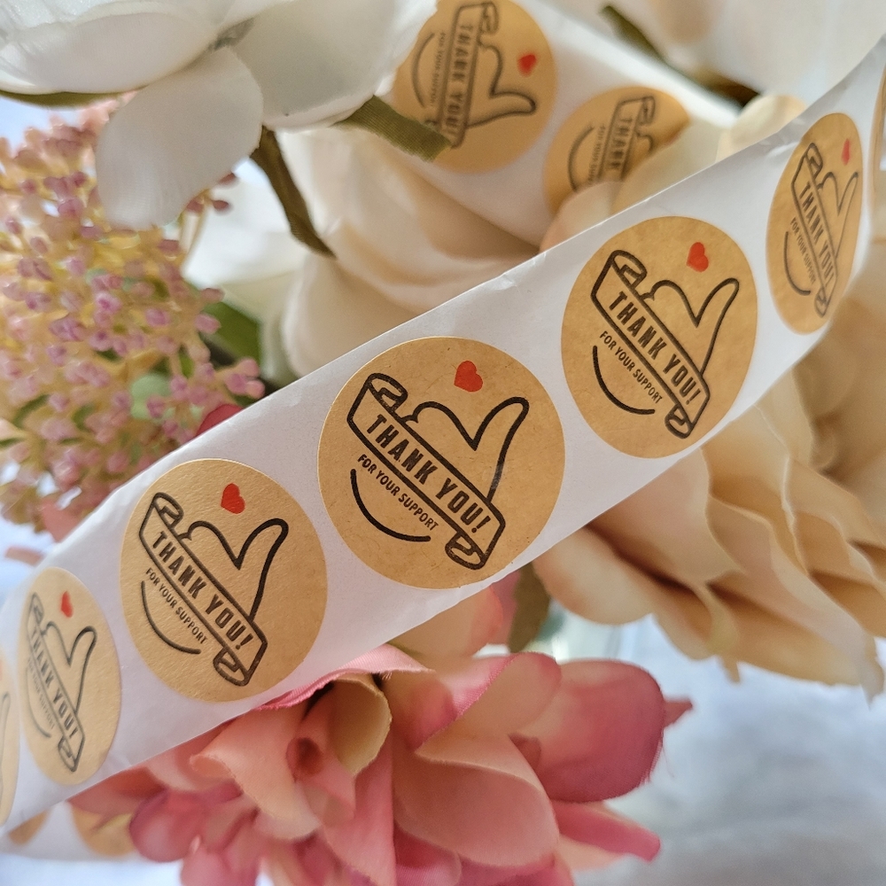 New 200 Kraft Heart Shape Thank You Stickers